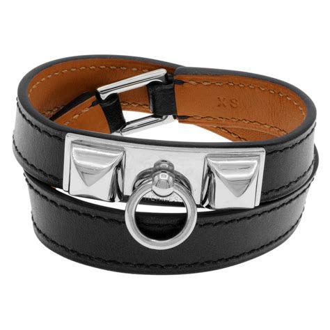 hermes black chamonix palladium fleuron bracelet